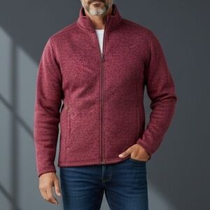 NEW Devon & Jones Fleece Jacket Large Mens Heathered Burgundy Full Zip Collar